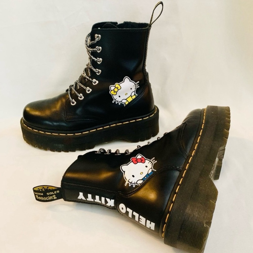 Hello Kitty Black Platform Combat Boots with Character Graphics